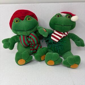 Vtg Dillards Trimmings Singing Frog Duet Animated Christmas Plush Couple Works